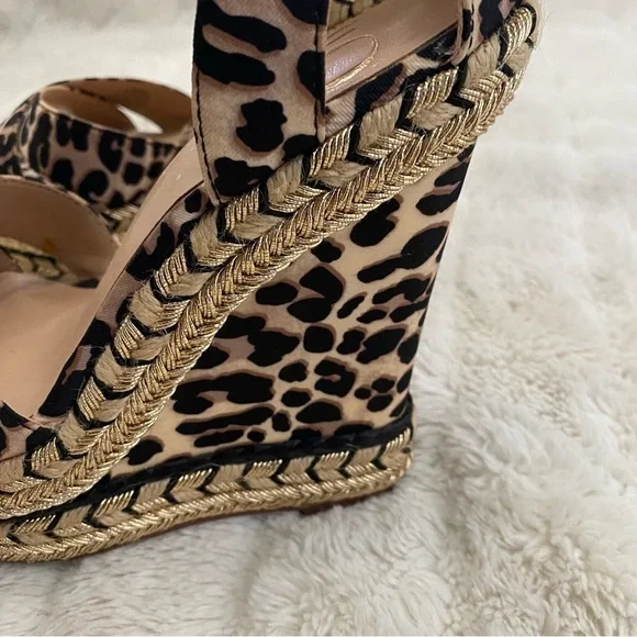 Jennifer Lopez JLo Leopard Print Tan Black Wedge Sandals Ankle Strap Size 7.5 - Picture 6 of 16